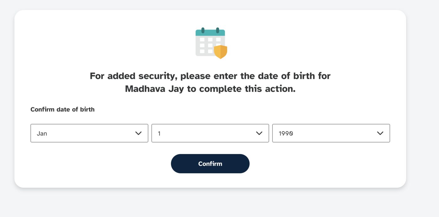 23andMe verification form asking for date of birth